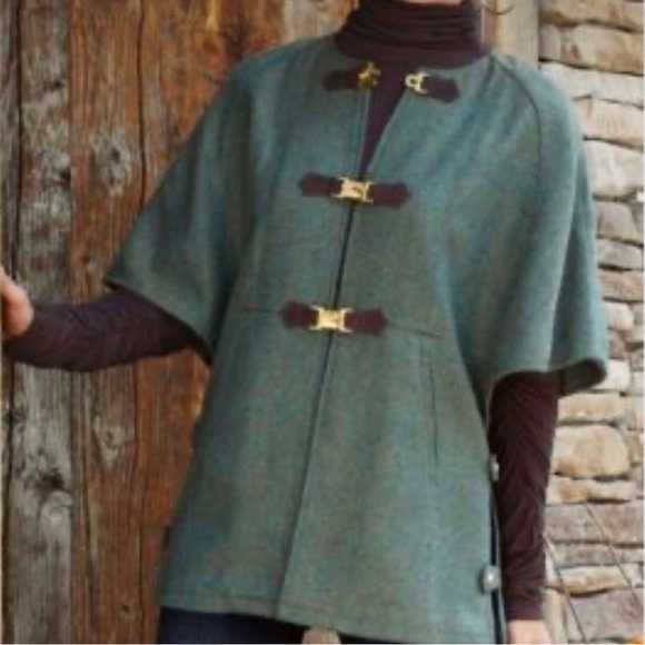 Soft Surroundings Jackets & Blazers - Soft Surroundings Woman’s Blue Green Tweed Cape Jacket Lined EUC Size XL